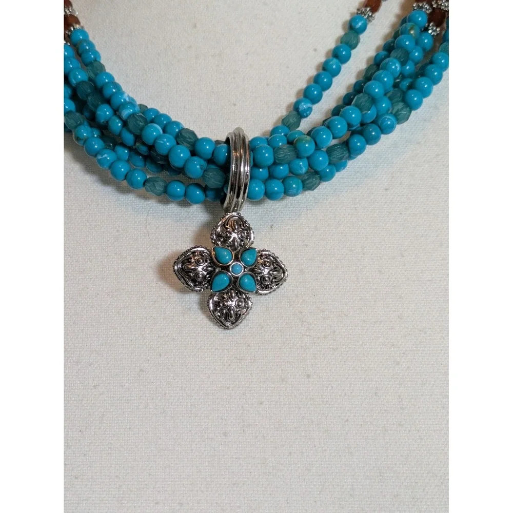 RJ Graziano Multi Strand Beaded Necklace Faux Turquoise AB Aurora Borealis 18